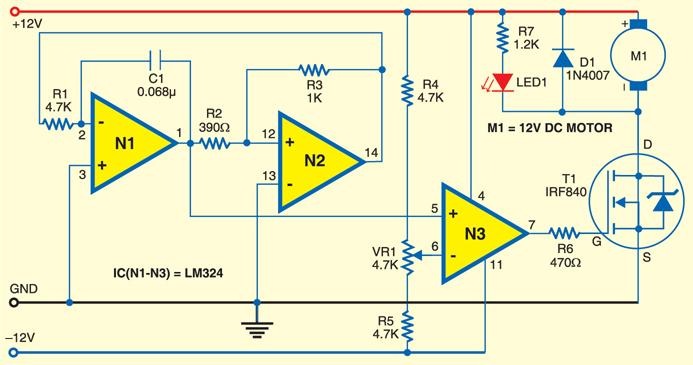 NTE Electronics Circuit: Small DC Motor Control Using PWM